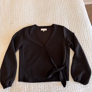 Madewell Texture & Thread Black Wrap Long Sleeve Blouse